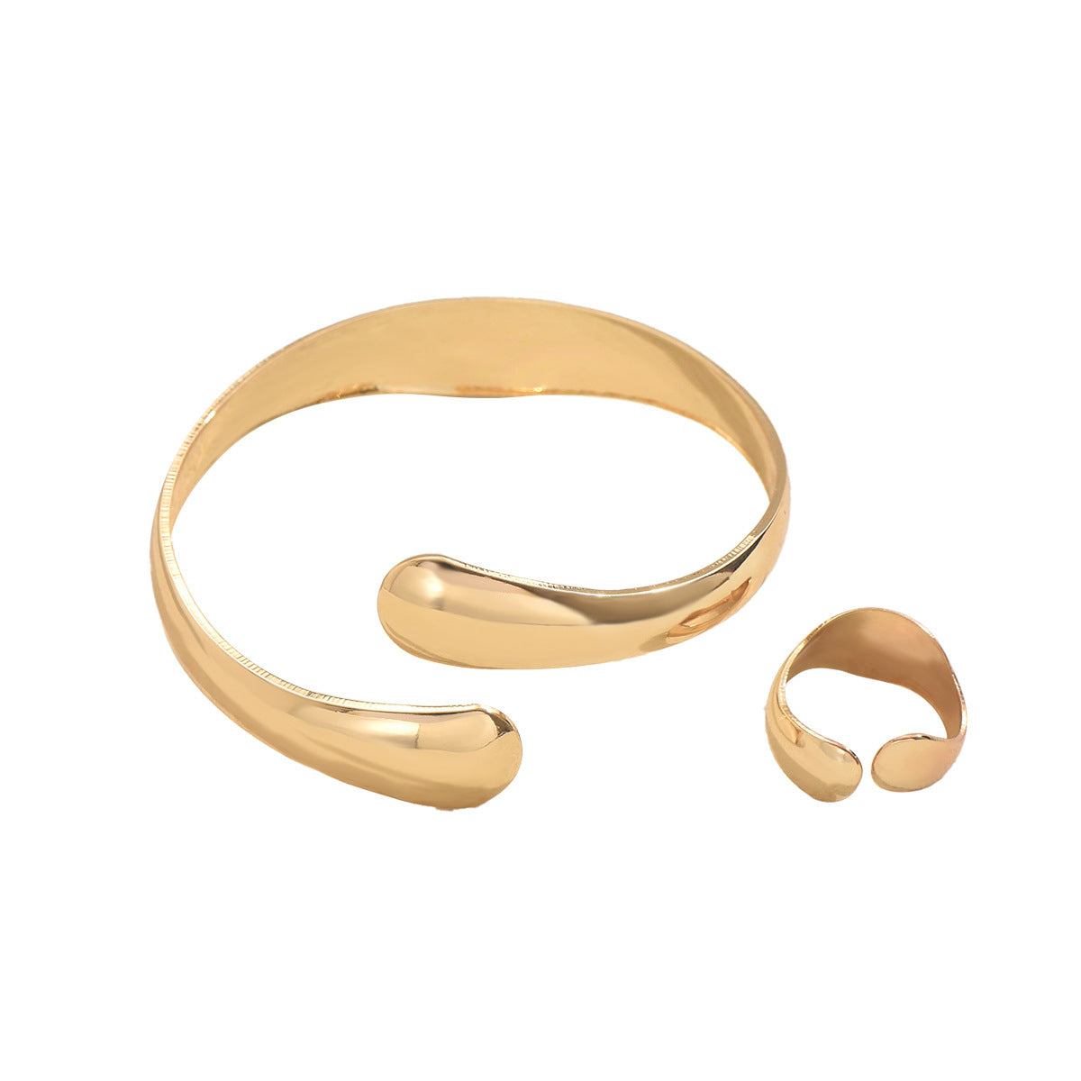 Simple Geometric Glossy Bracelet Ring Set