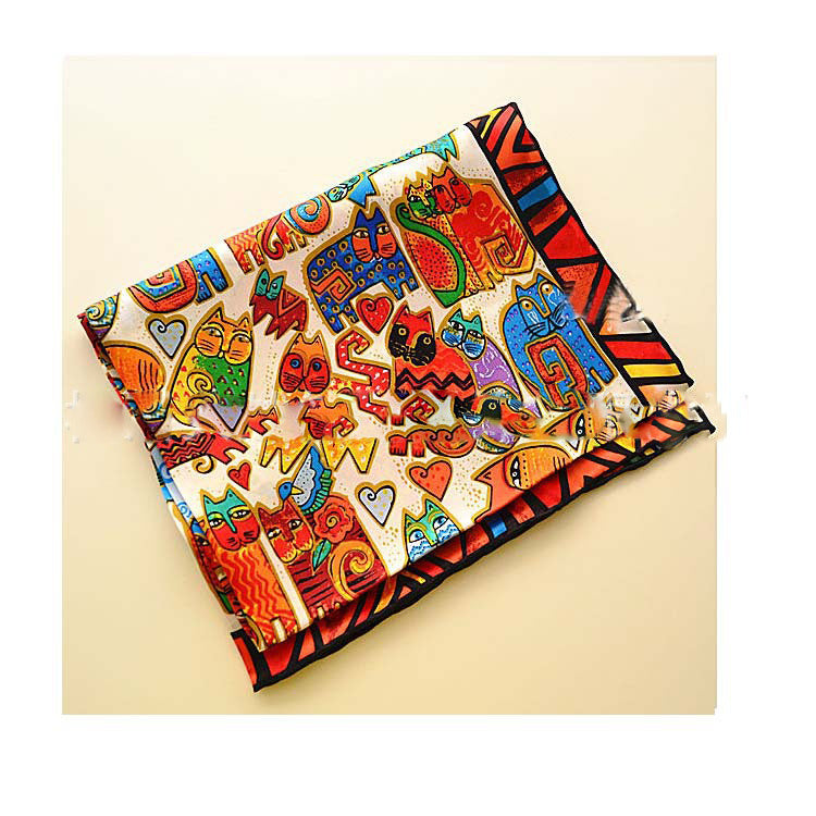 Fashionable Women's Rainbow Color Cat Silk Scarf