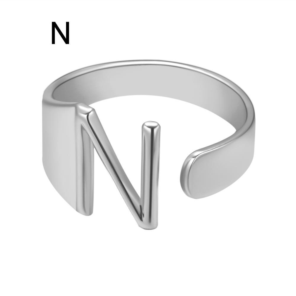 European And American A-Z Letter Ring Gold Metal Adjustable Open Ring Initials Name Letter Female Factory Direct Sales