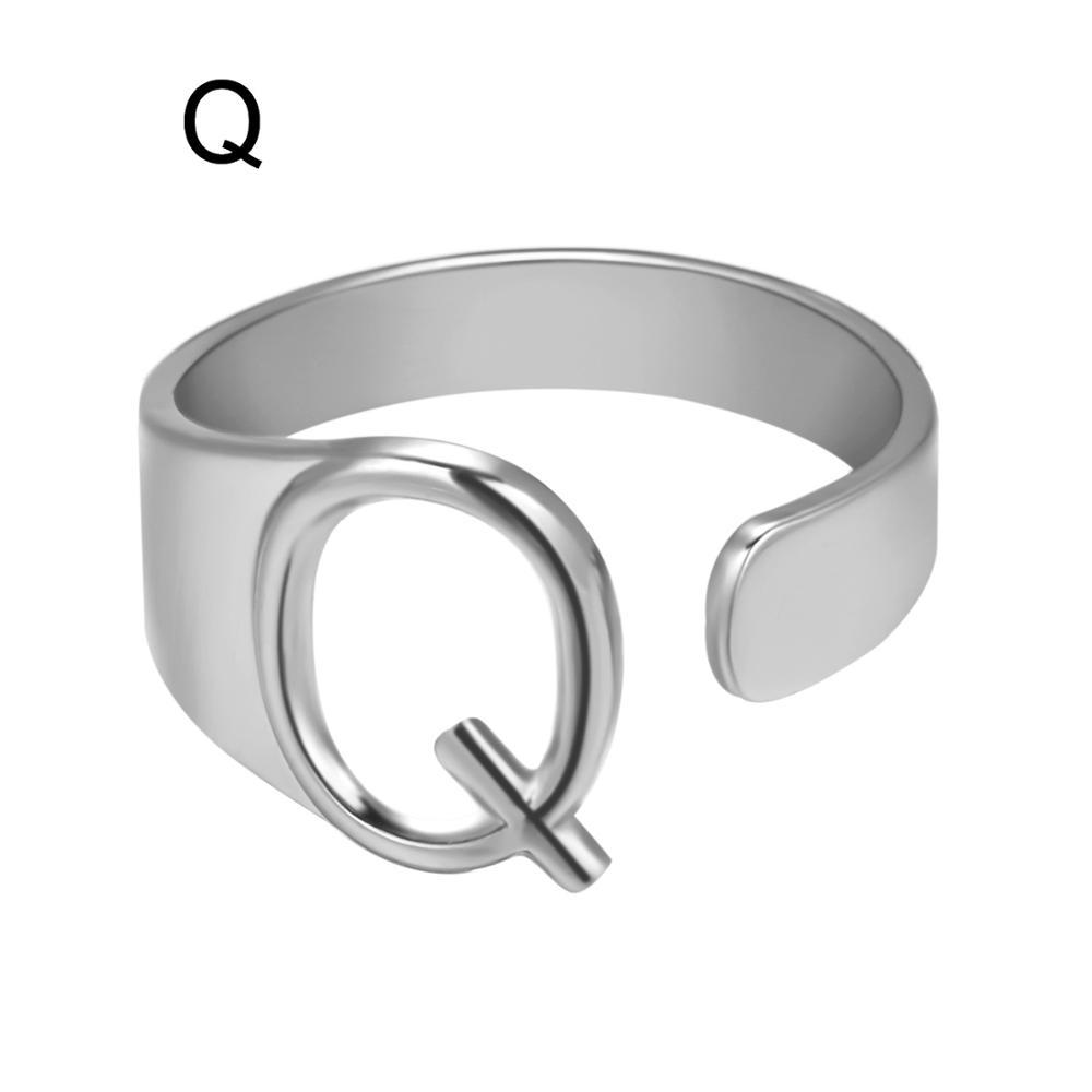 European And American A-Z Letter Ring Gold Metal Adjustable Open Ring Initials Name Letter Female Factory Direct Sales