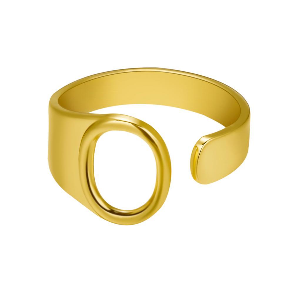 European And American A-Z Letter Ring Gold Metal Adjustable Open Ring Initials Name Letter Female Factory Direct Sales