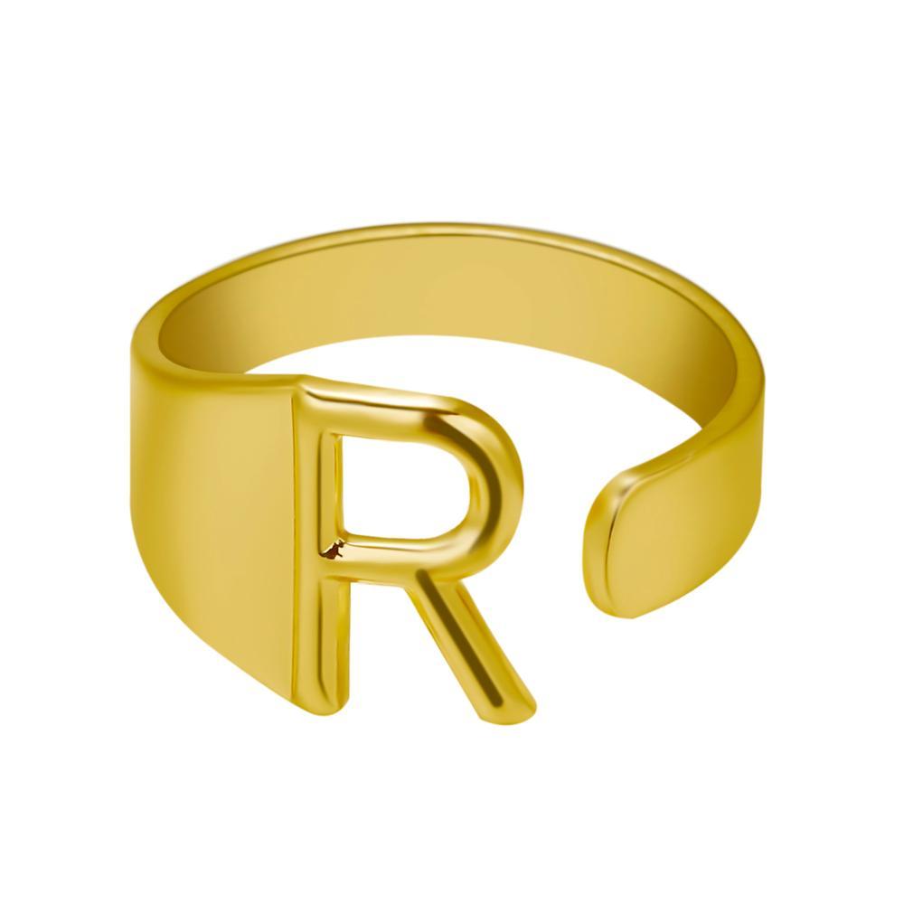 European And American A-Z Letter Ring Gold Metal Adjustable Open Ring Initials Name Letter Female Factory Direct Sales