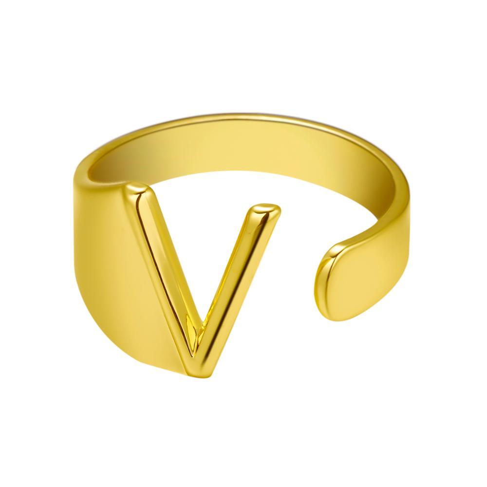 European And American A-Z Letter Ring Gold Metal Adjustable Open Ring Initials Name Letter Female Factory Direct Sales