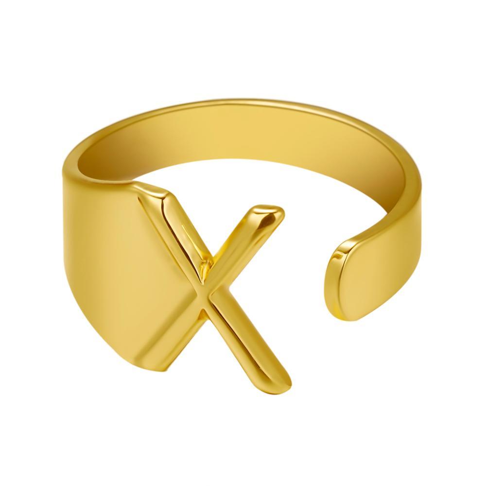 European And American A-Z Letter Ring Gold Metal Adjustable Open Ring Initials Name Letter Female Factory Direct Sales