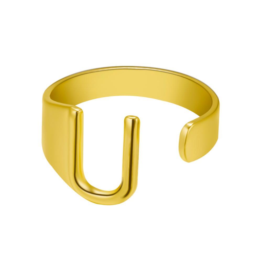 European And American A-Z Letter Ring Gold Metal Adjustable Open Ring Initials Name Letter Female Factory Direct Sales