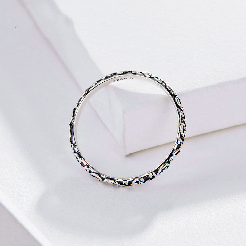 Vintage floral pattern s925 sterling silver ring