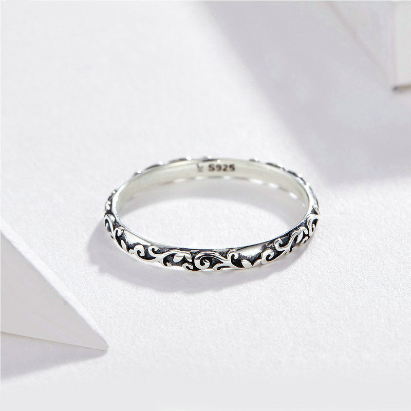Vintage floral pattern s925 sterling silver ring
