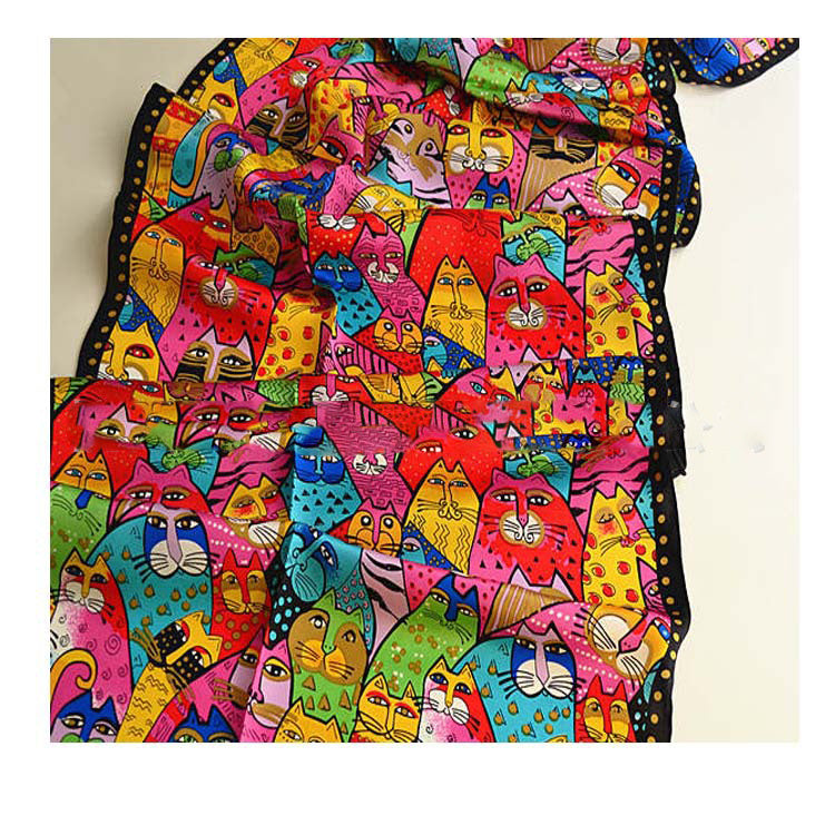Fashionable Women's Rainbow Color Cat Silk Scarf