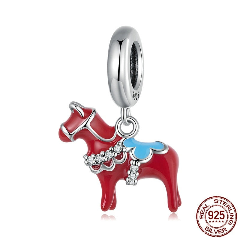 Wooden Horse Pendant S925 Sterling Silver Dripping Oil