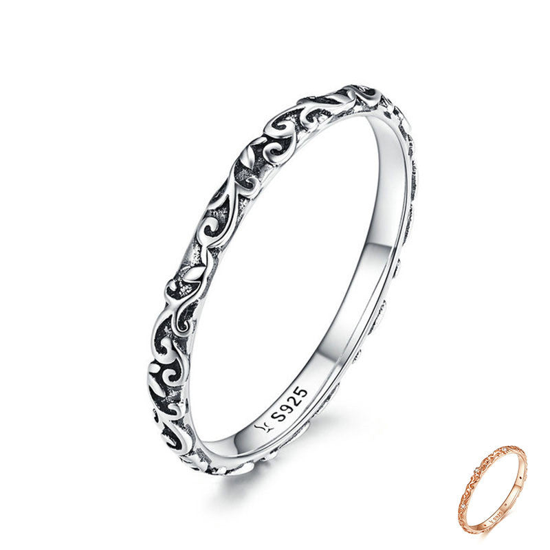 Vintage floral pattern s925 sterling silver ring