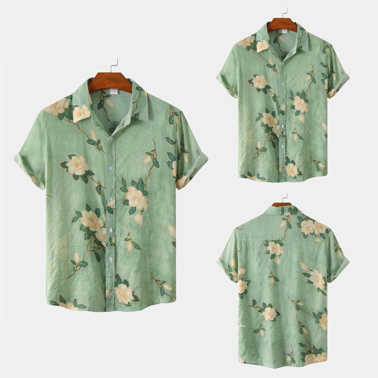 Camicia a maniche corte da uomo in cotone e lino stampato
