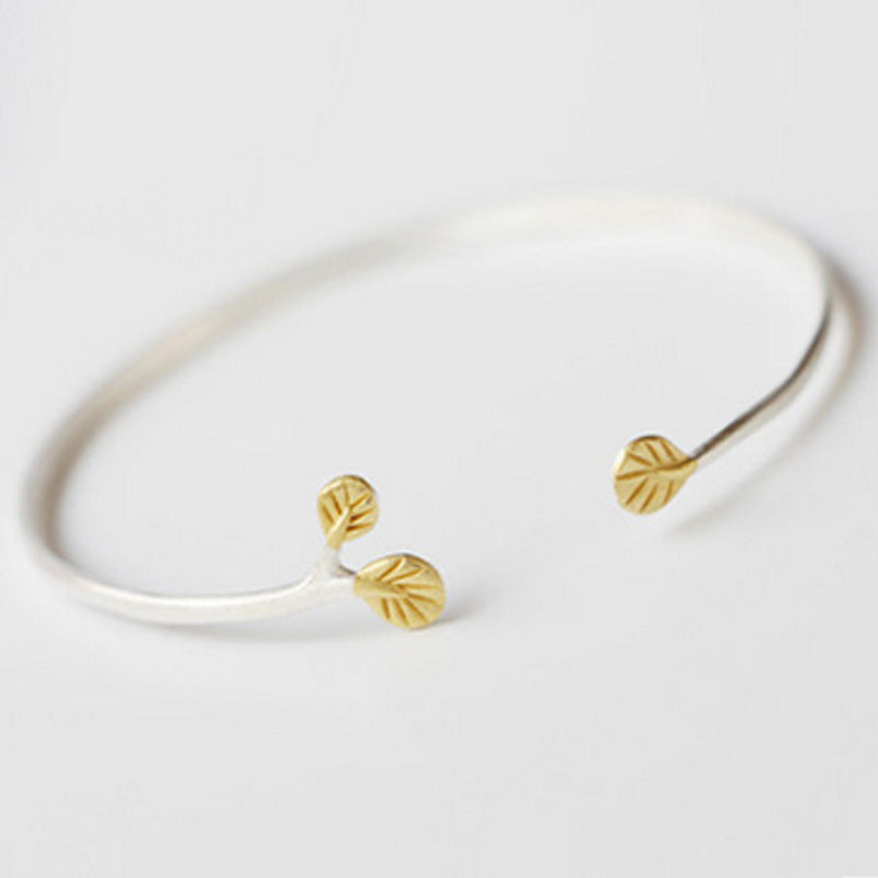 Simple Hollow Leaf Branch Opening Bracelet