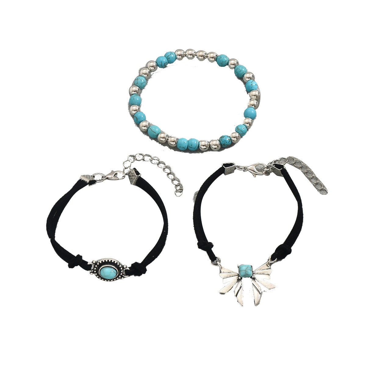 Geometric Butterfly Turquoise Design Bracelet Three-piece Set