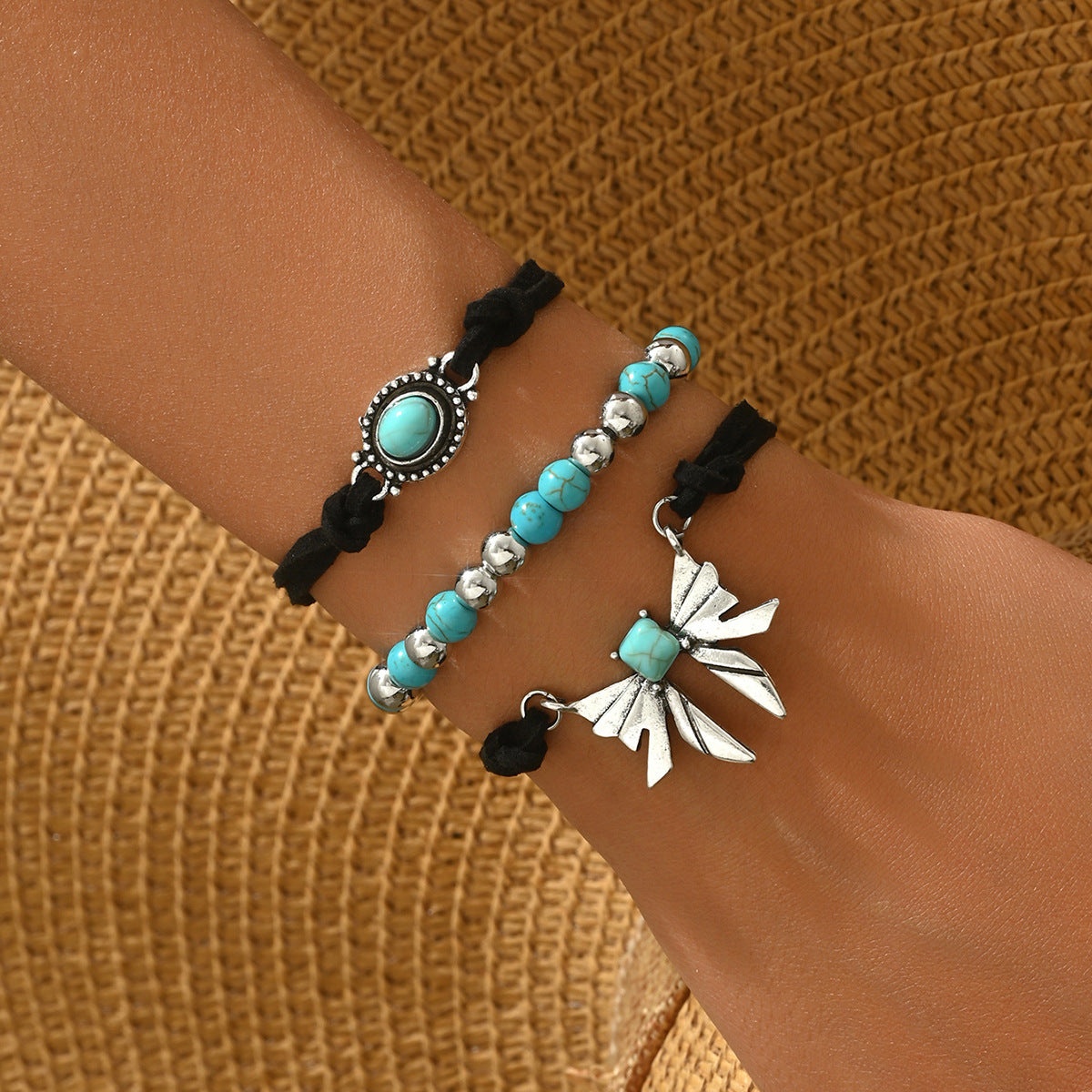 Geometric Butterfly Turquoise Design Bracelet Three-piece Set