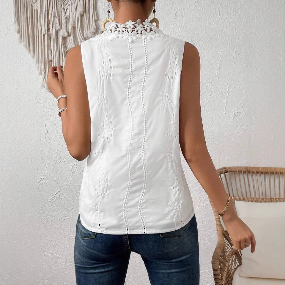 Solid Color Lace Stitching Loose Strap Vest T-shirt