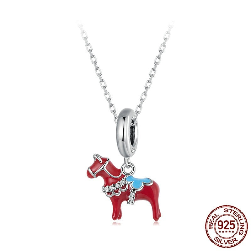 Wooden Horse Pendant S925 Sterling Silver Dripping Oil