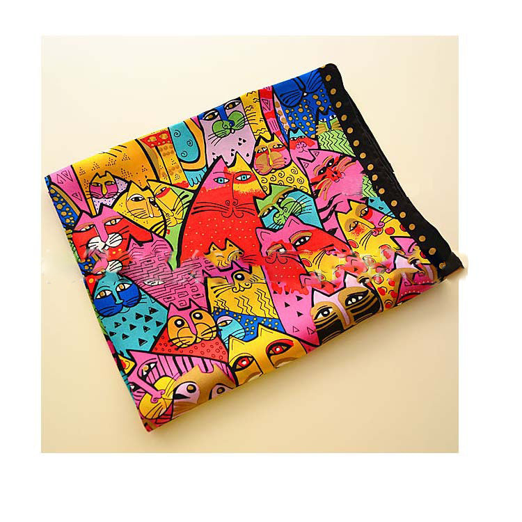 Fashionable Women's Rainbow Color Cat Silk Scarf