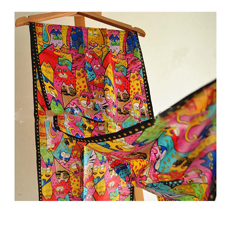 Fashionable Women's Rainbow Color Cat Silk Scarf