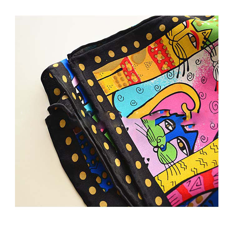Fashionable Women's Rainbow Color Cat Silk Scarf