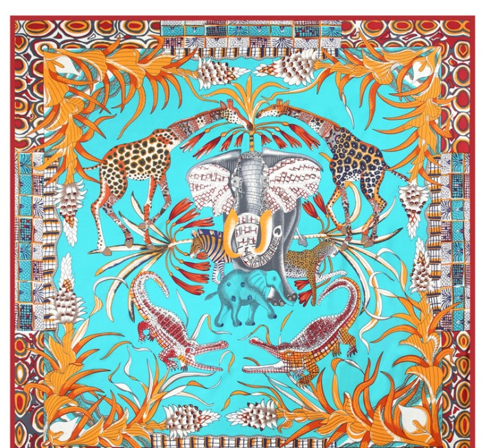 Scarf Twill Silk Shawl Large Square Sunscreen 130cm Flower And Bird Jungle