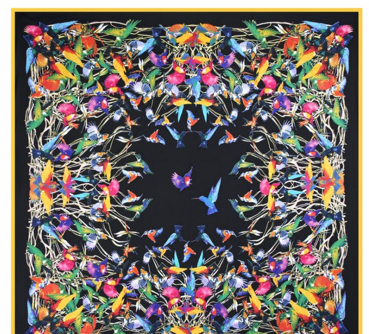 Scarf Twill Silk Shawl Large Square Sunscreen 130cm Flower And Bird Jungle