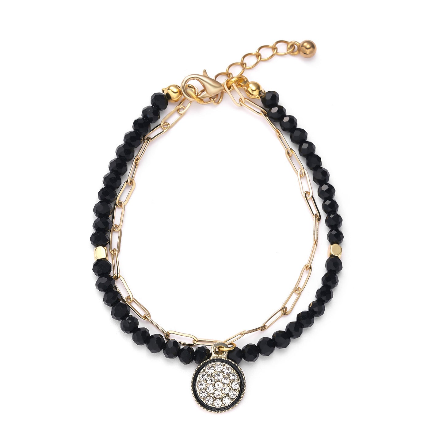 Geometric Cutout Round Diamond Chain Crystal Beads Bracelet