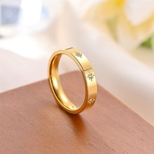Stainless Steel Women's Five-pointed Star Inlaid Zircon Classic Style Plated 18K