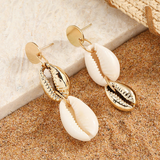 Bohemian Ins Style Seaside Holiday Golden Shell Stud Earrings