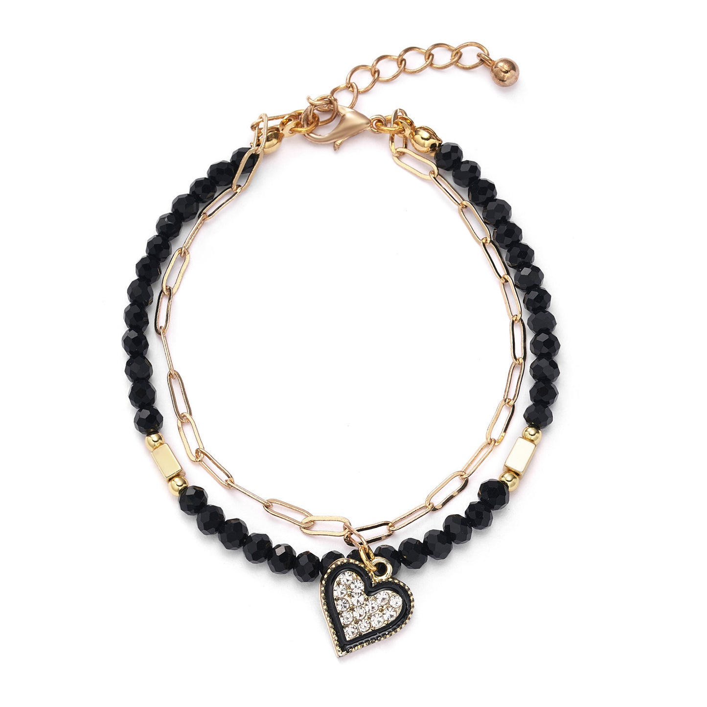 Geometric Cutout Round Diamond Chain Crystal Beads Bracelet