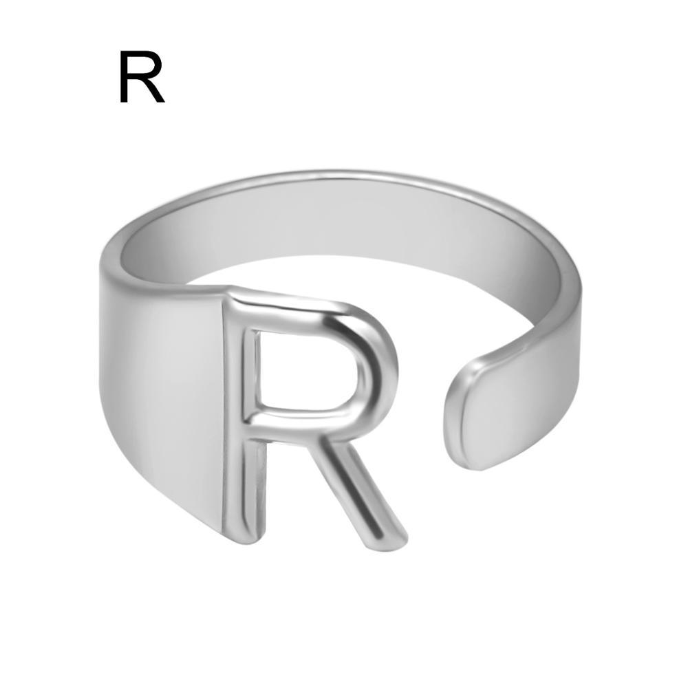 European And American A-Z Letter Ring Gold Metal Adjustable Open Ring Initials Name Letter Female Factory Direct Sales