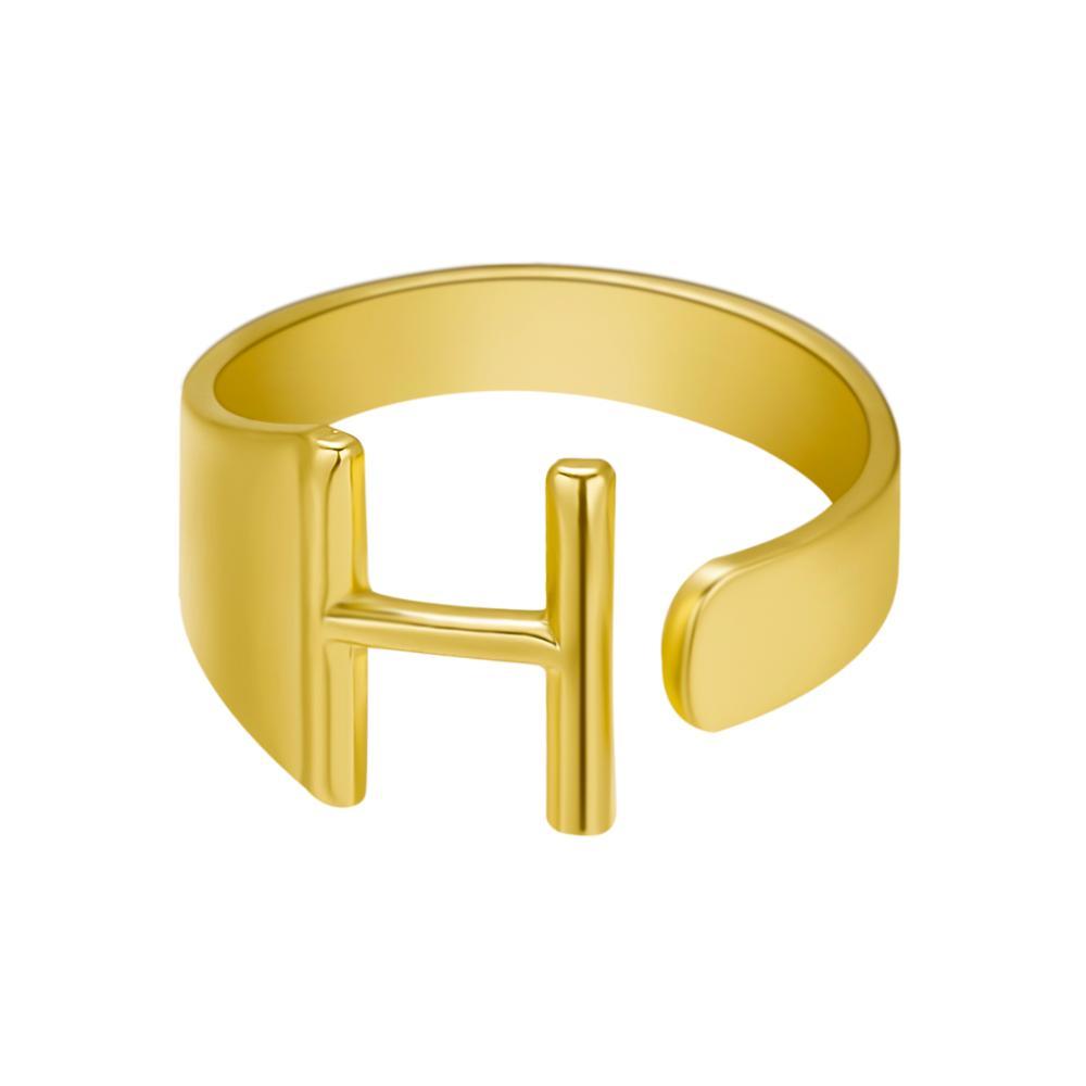 European And American A-Z Letter Ring Gold Metal Adjustable Open Ring Initials Name Letter Female Factory Direct Sales