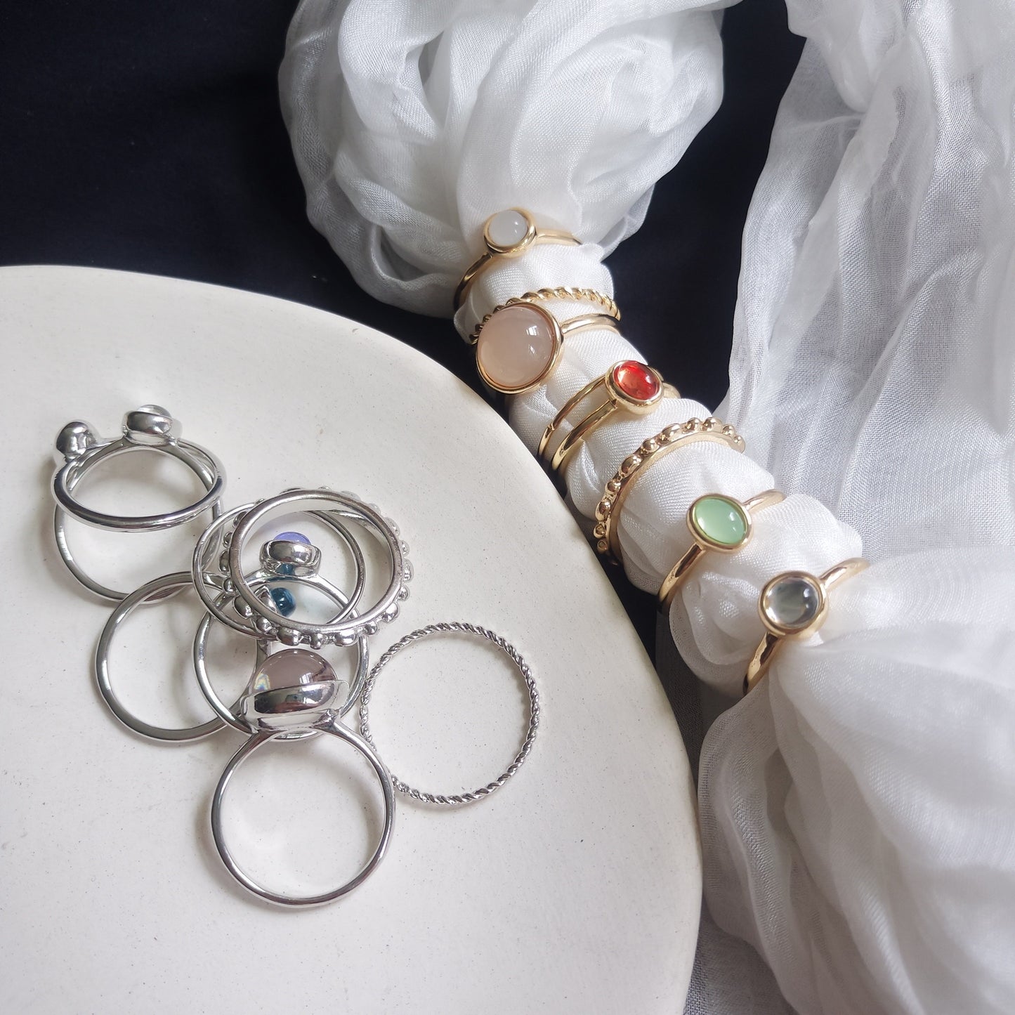 Electroplating Fashion Vintage Round Gemstone Crysta Ring