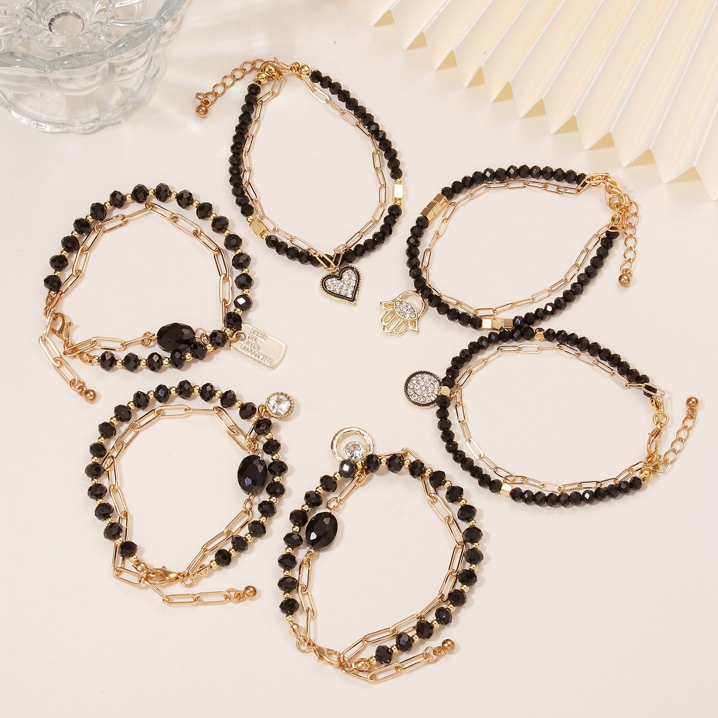 Geometric Cutout Round Diamond Chain Crystal Beads Bracelet