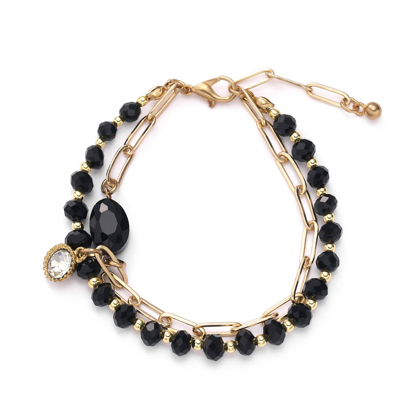 Geometric Cutout Round Diamond Chain Crystal Beads Bracelet