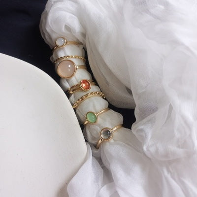 Electroplating Fashion Vintage Round Gemstone Crysta Ring