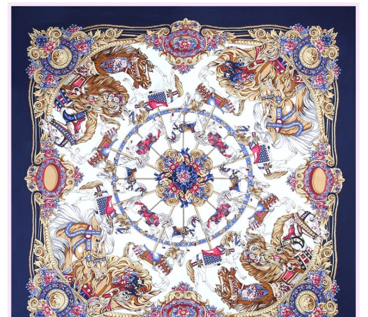 Scarf Twill Silk Shawl Large Square  Sunscreen 130cm Flower And Bird Jungle