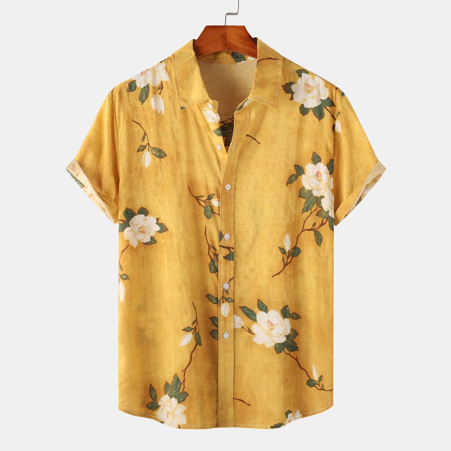 Camicia a maniche corte da uomo in cotone e lino stampato