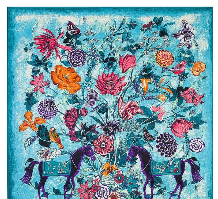 Scarf Twill Silk Shawl Large Square  Sunscreen 130cm Flower And Bird Jungle