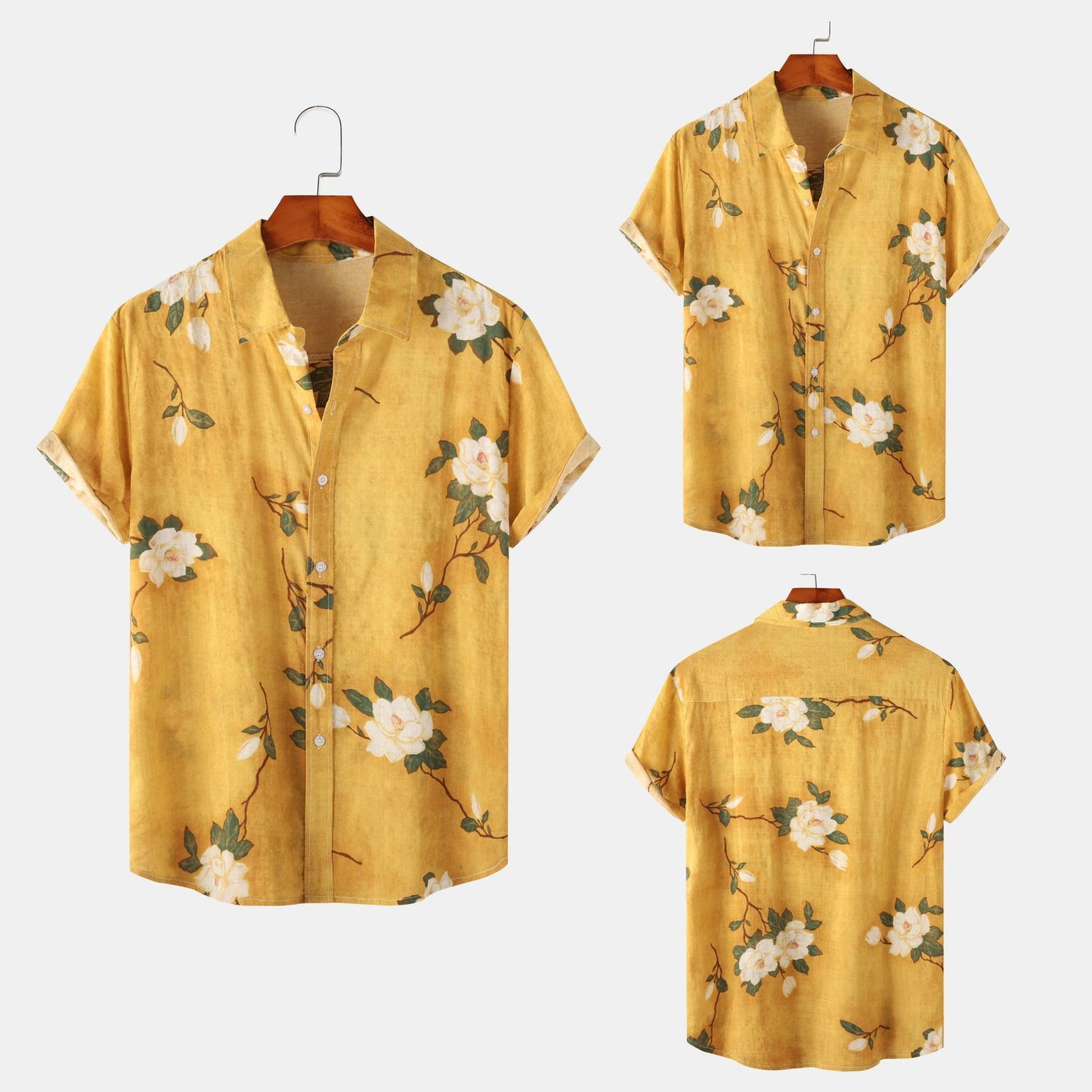 Camicia a maniche corte da uomo in cotone e lino stampato