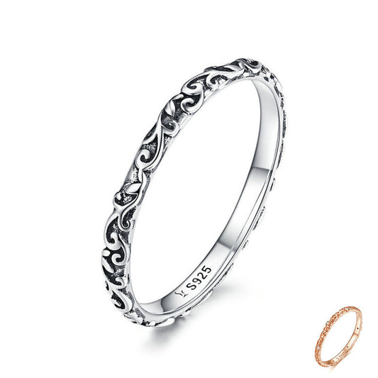 Vintage floral pattern s925 sterling silver ring