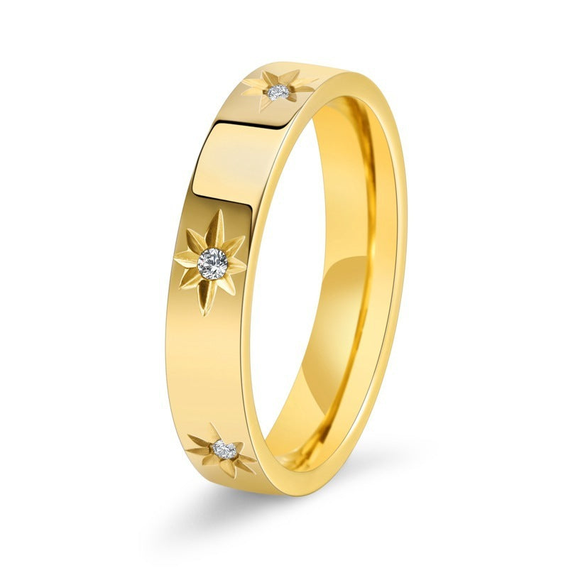 Stainless Steel Women's Five-pointed Star Inlaid Zircon Classic Style Plated 18K