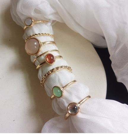 Electroplating Fashion Vintage Round Gemstone Crysta Ring