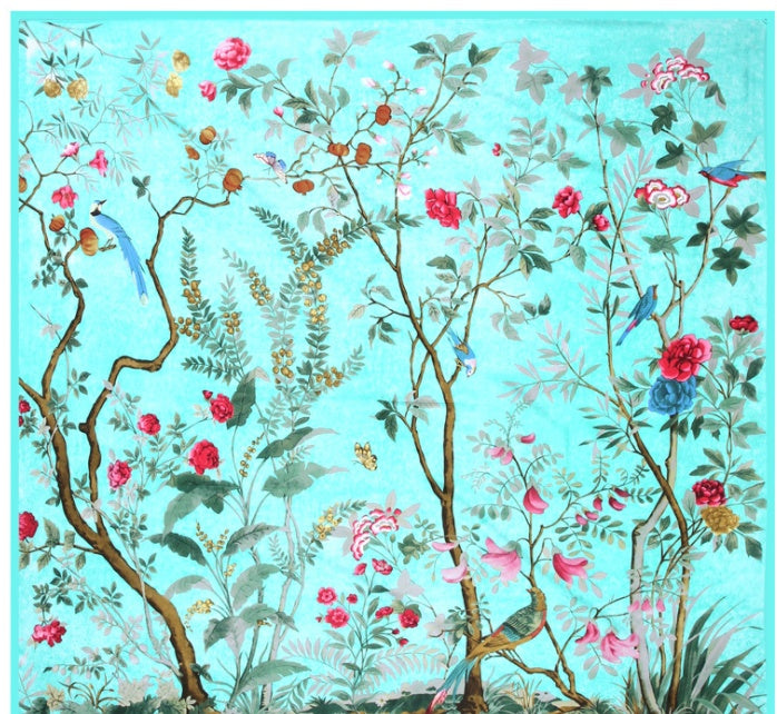 Scarf Twill Silk Shawl Large Square  Sunscreen 130cm Flower And Bird Jungle