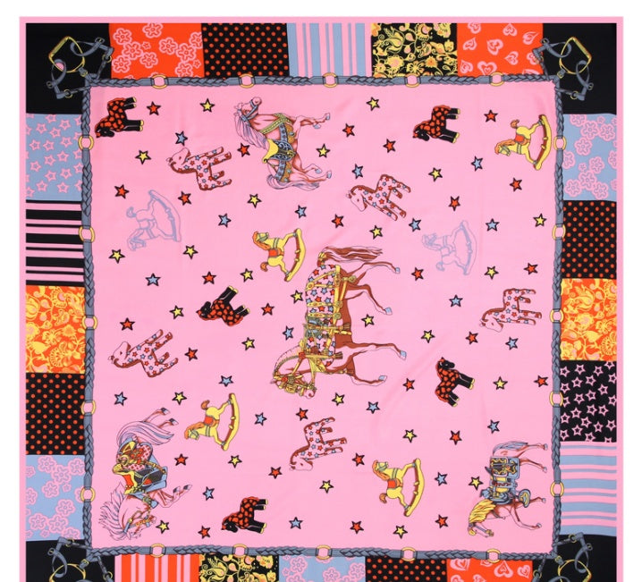 Scarf Twill Silk Shawl Large Square  Sunscreen 130cm Flower And Bird Jungle