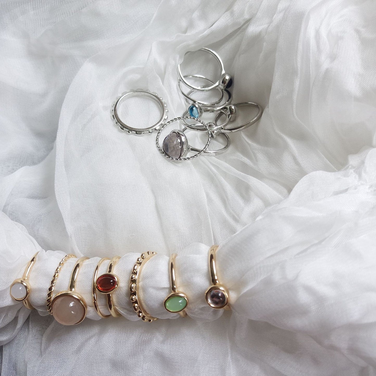 Electroplating Fashion Vintage Round Gemstone Crysta Ring