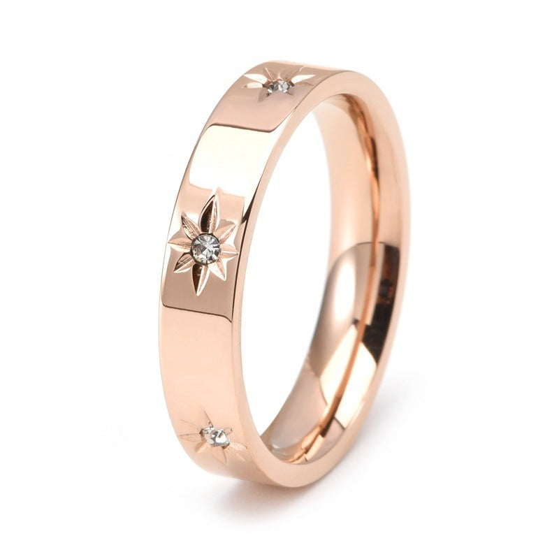 Stainless Steel Women's Five-pointed Star Inlaid Zircon Classic Style Plated 18K