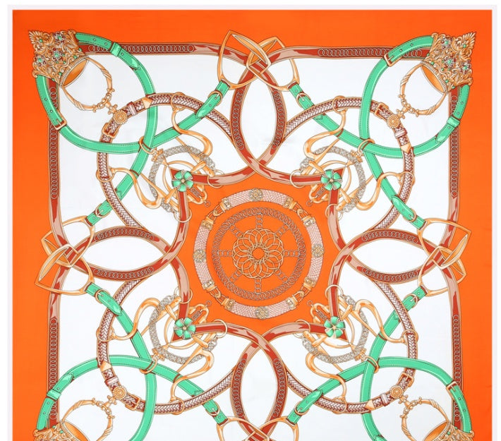 Scarf Twill Silk Shawl Large Square  Sunscreen 130cm Flower And Bird Jungle
