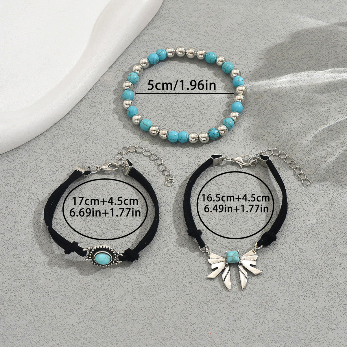 Geometric Butterfly Turquoise Design Bracelet Three-piece Set
