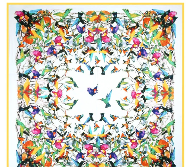Scarf Twill Silk Shawl Large Square  Sunscreen 130cm Flower And Bird Jungle