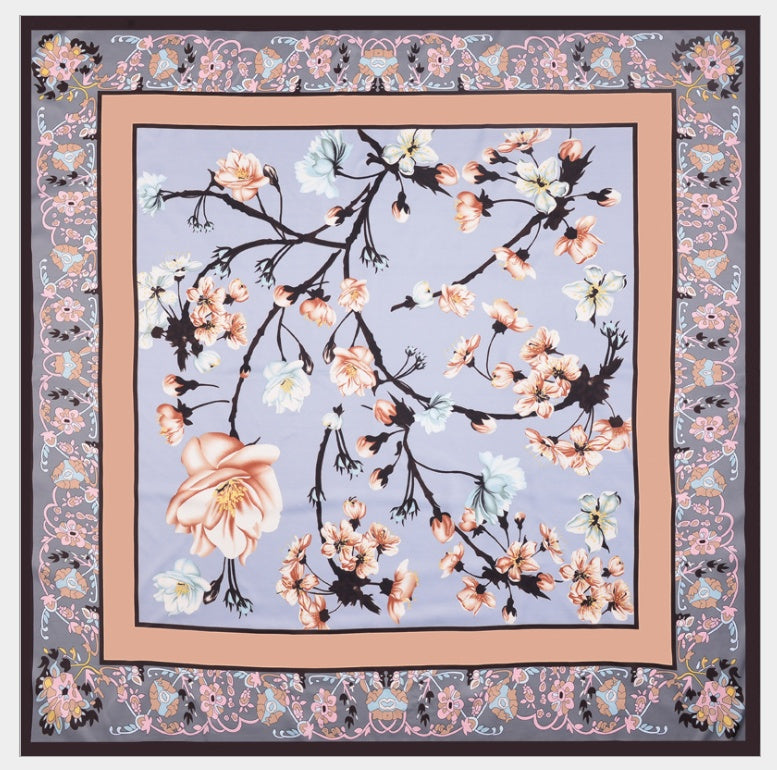 Scarf Twill Silk Shawl Large Square  Sunscreen 130cm Flower And Bird Jungle